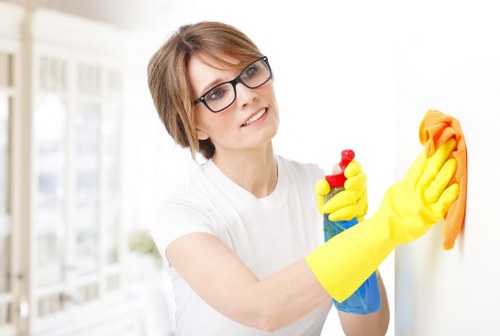 Technician cleaning an oven door glass and interior in central London