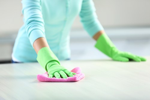 Cleaner dusting elegant furnishings in a central London home